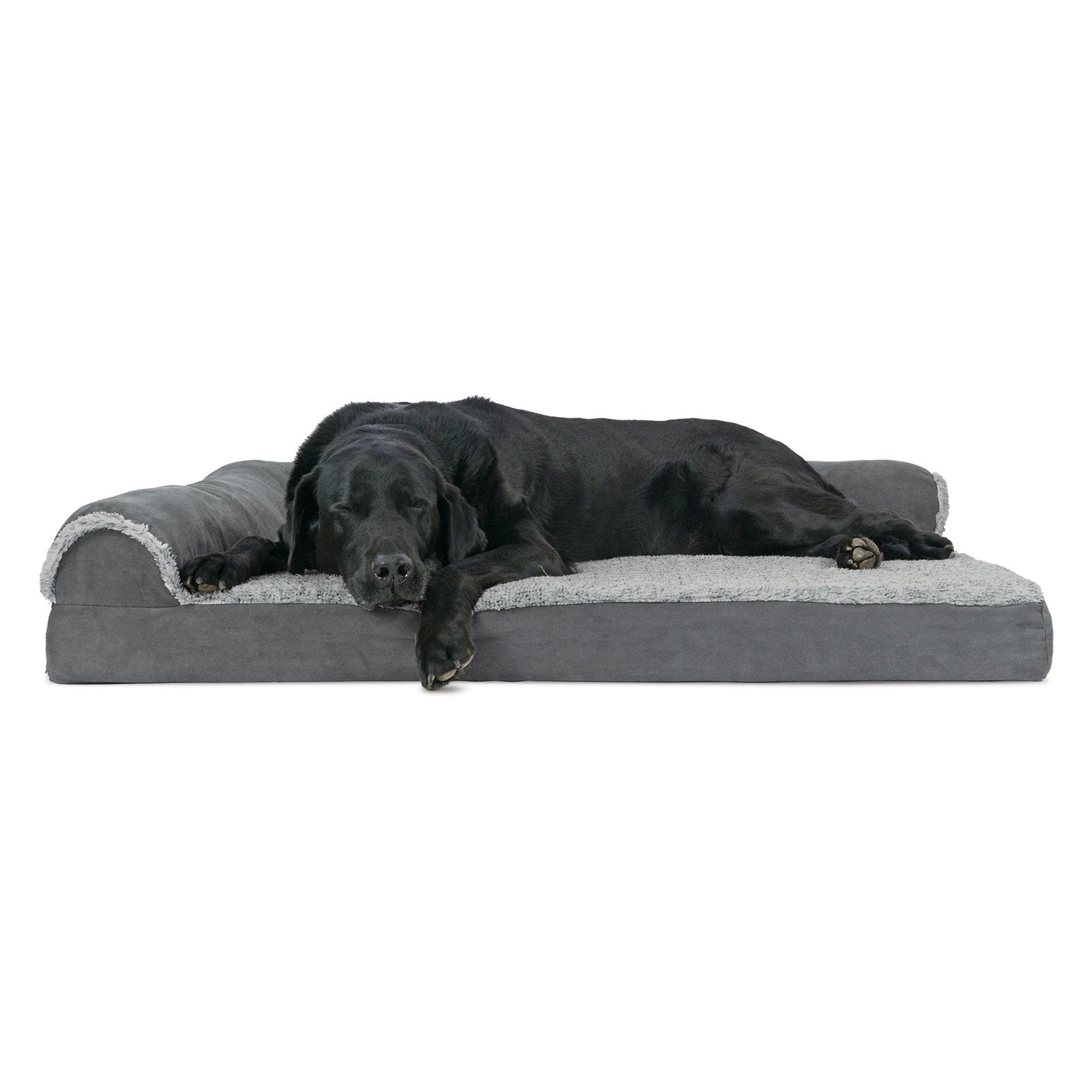 Furhaven Two-Tone Faux Fur and Suede Deluxe Chaise Lounge Orthopedic Sofa Dog Bed