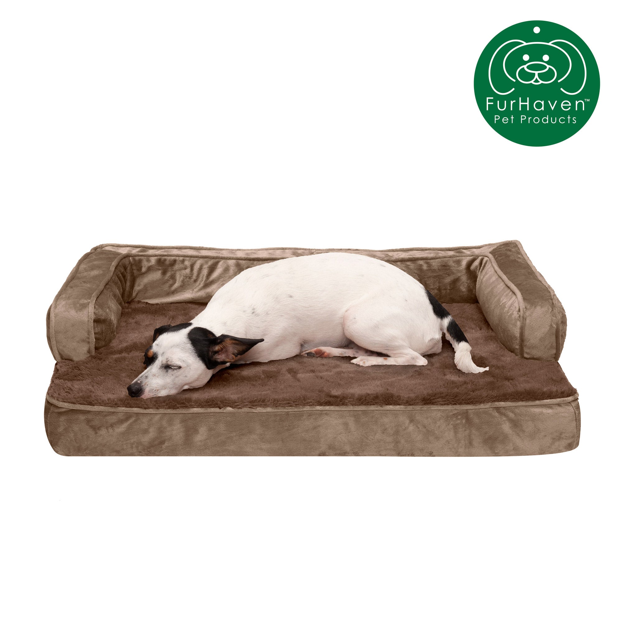 FurHaven Pet Dog Bed | Memory Foam Plush and Velvet Comfy Couch Sofa-Style Pet Bed for Dogs and Cats， Almondine， Medium