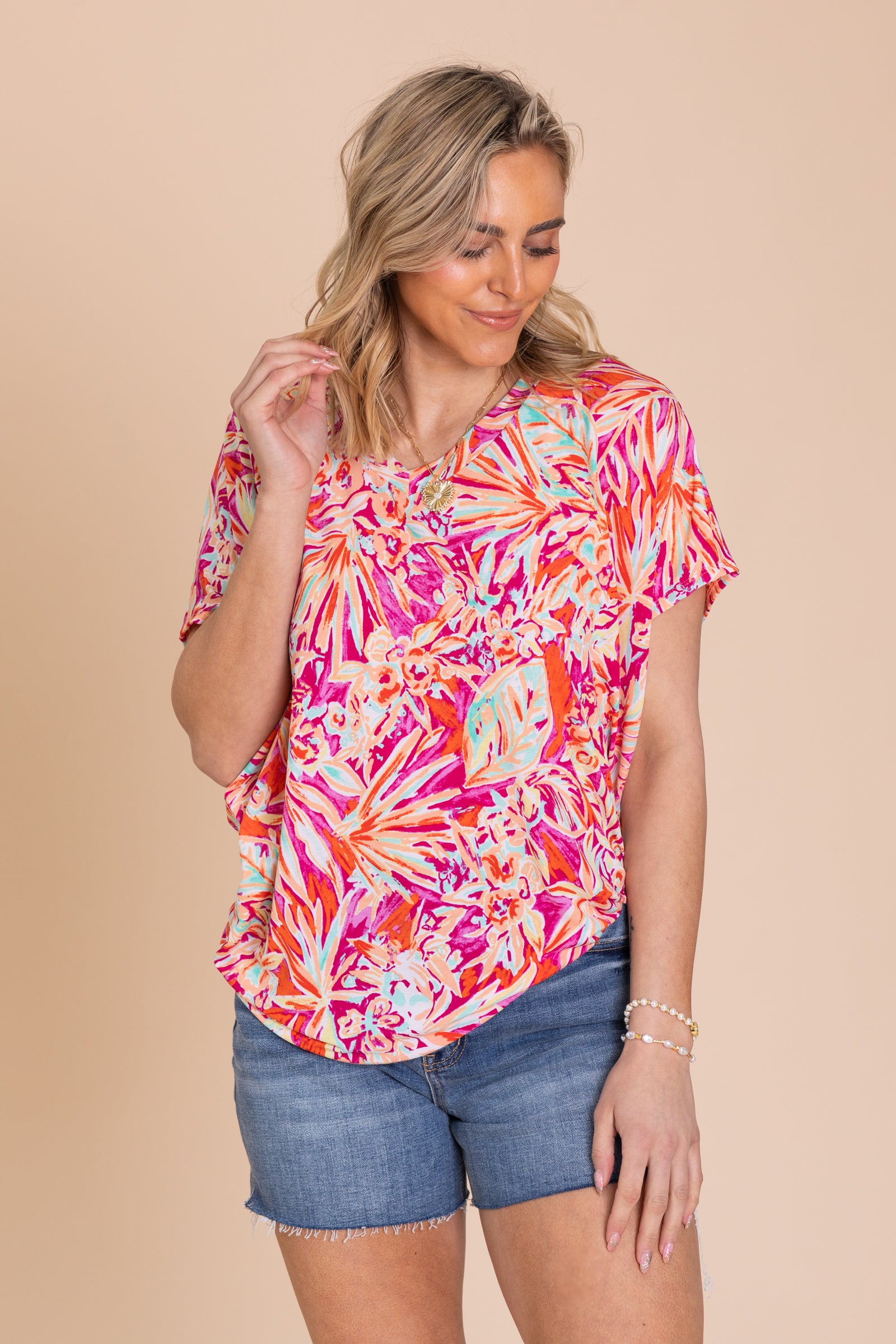 Orange Printed Dolman Sadie Wrinkle Free Top