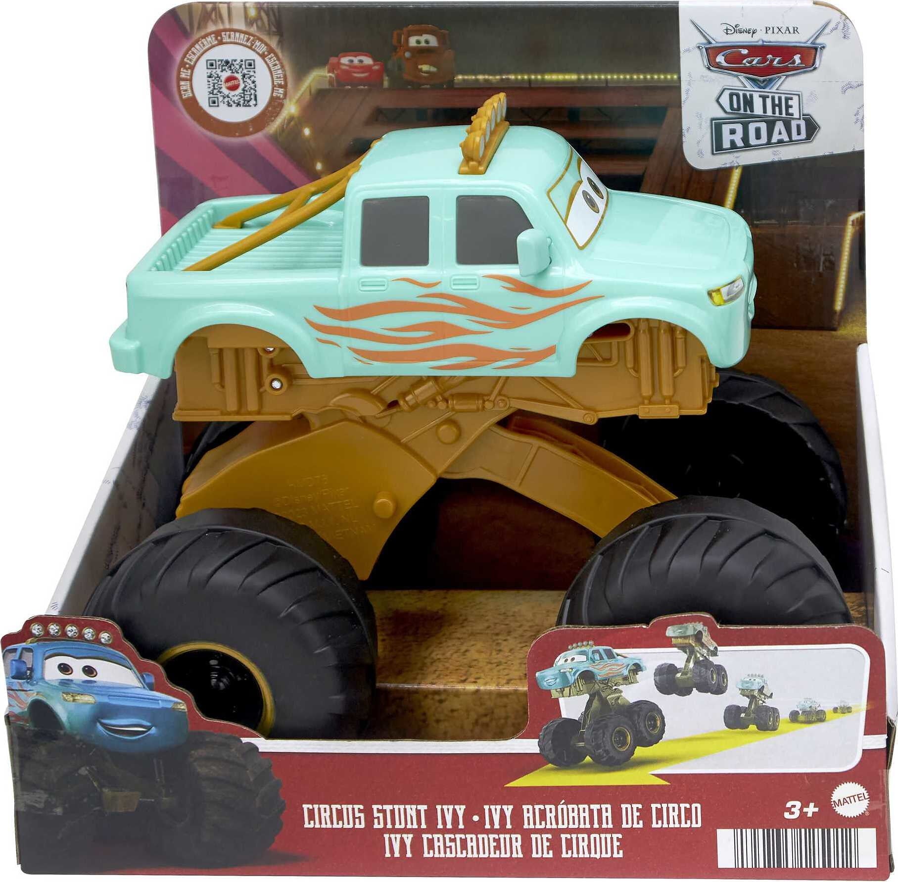 Disney and Pixar Cars On The Road Circus Stunt Ivy Toy Vehicle， Jumping Monster Truck