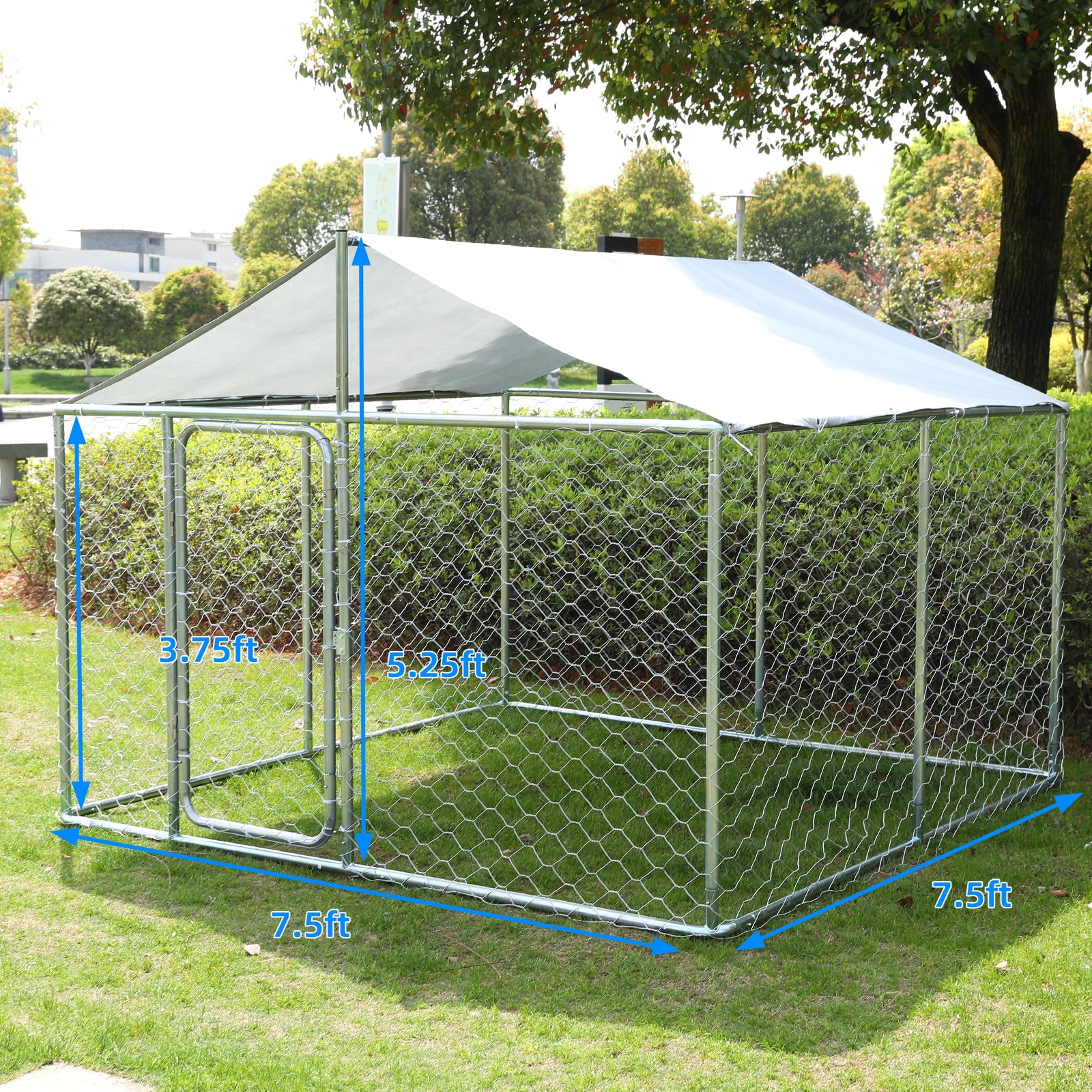 LVUYOYO Outdoor Dog Houses Dog Kennel with Water Resistant Cover Heavy Duty Dog Cage Pet Resort Steel Fence with Mesh Sidewalls Secure Lock
