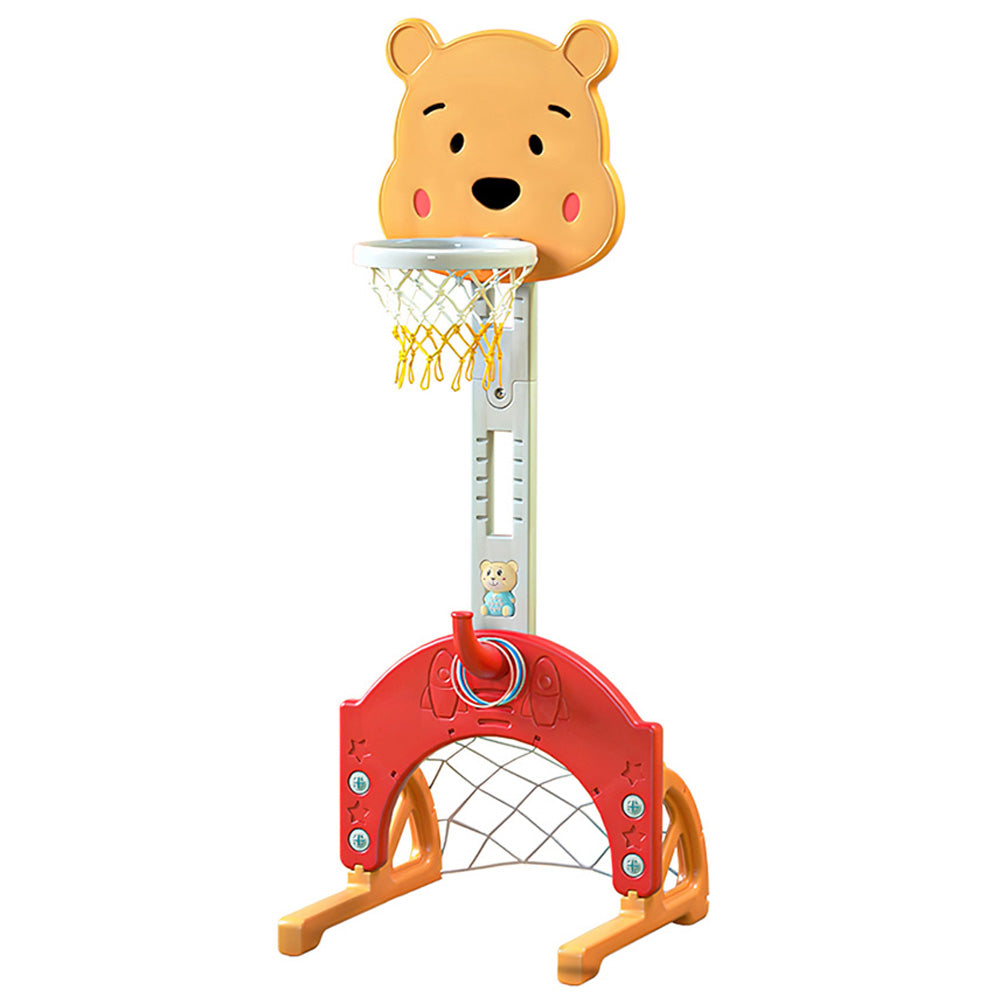 iYofe 3 in 1 Basketball Hoop Set for Kids， Adjustable Height Basketball Stand with Basketball/Ring Toss/Soccer， Toddler Sport Toy for Outdoor Indoor， Basketball System for Girls Birthday Gift， Red