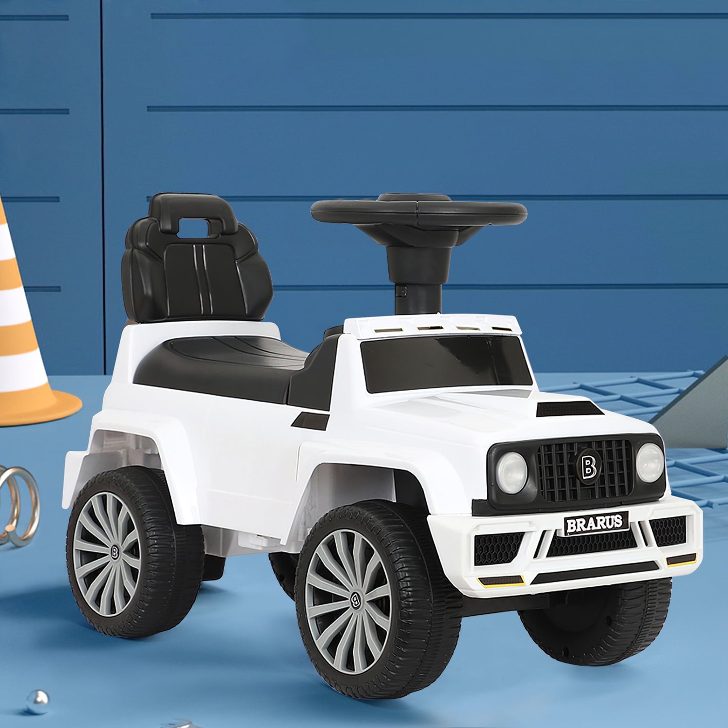 Techvida Kids Push and Ride Race ， Mercedes Push Ride-On Cars， Foot-to-Floor Sliding Car Pushing Cart for Toddler Gift Toy， White