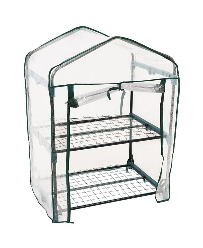 Sunnydaze Decor 2-Tier Steel PVC Cover Mini Greenhouse and Roll-Up Zipper - Clear