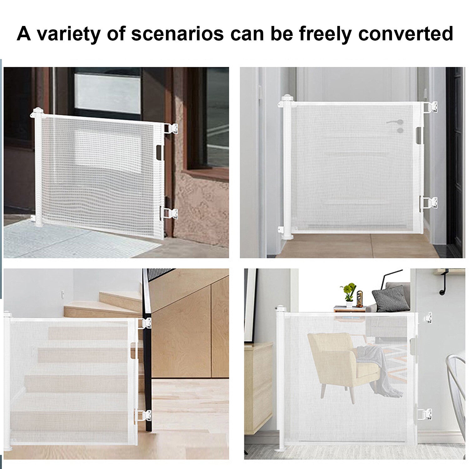 LINGJIA Baby Safety Gate Retractable Retractable Baby Gate Door Extra Wide Child Pet Dog Indoor/Outdoor Stairs Extra Wide 59in， Extra Tall 34 in， White