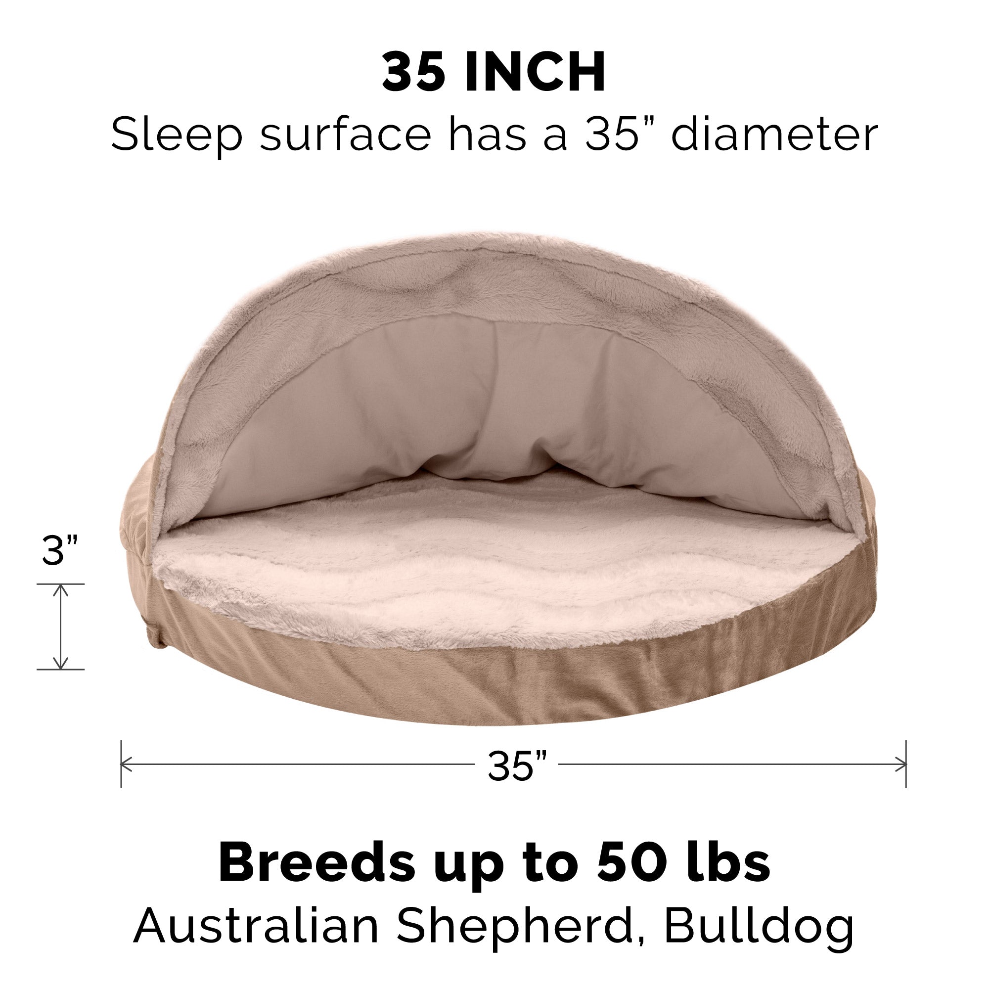 FurHaven Pet Dog Bed | Orthopedic Wave Fur and Velvet Snuggery Burrow Pet Bed for Dogs and Cats， Brownstone， 35