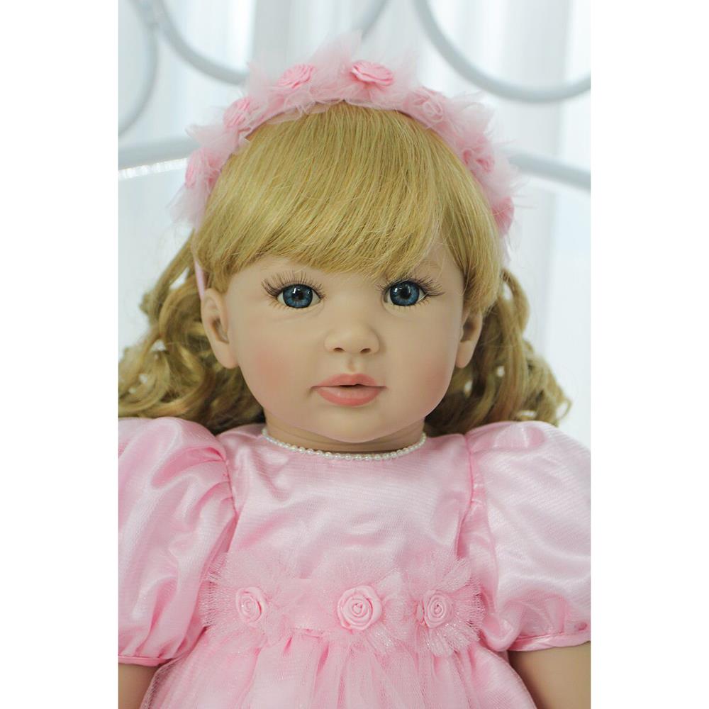Ktaxon 24" Lovely Silicone Baby Doll Golden Curly Girl Wearing Pink Princess Dress