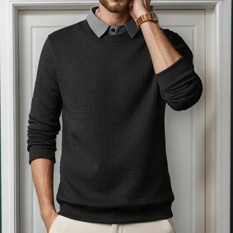 Suéter Oxford™  com Efeito Camisa e Trama Trançada / Estilo Impecável sem Esforço para o Homem de Autoridade!