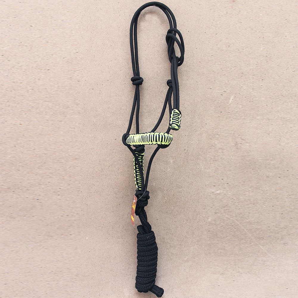 89BH Hilason Horse Poly Rope Tied Adjustable Halter 8 Ft Lead Rope Black Lime