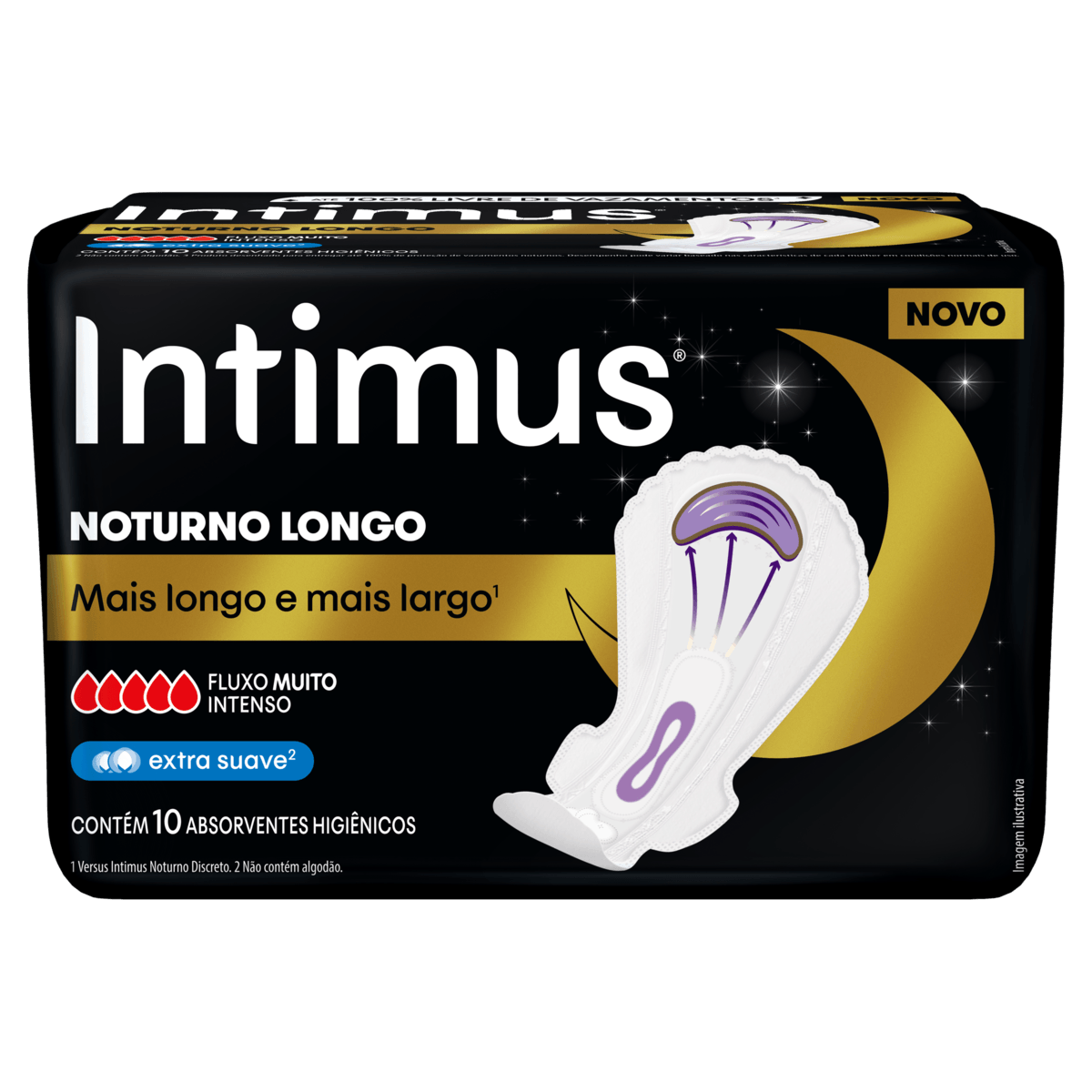 Absorvente Higienico com Abas Extra Suave Intimus Noturno Longo Pacote 10 Unidades