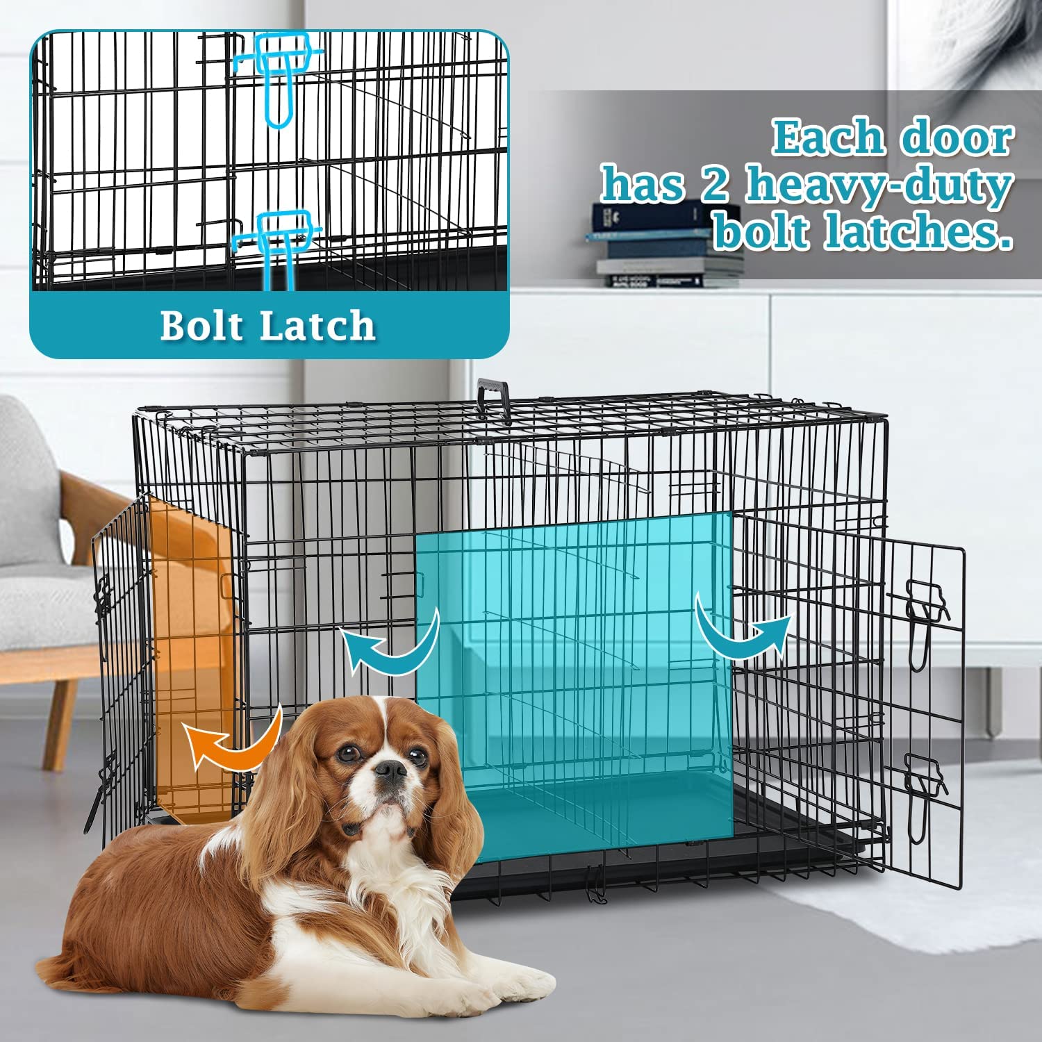 Dkelincs 42 inch Heavy Duty Dog Cage Foldable Dog Crate w/2 DoorsandDivider XL Dog Kennel w/Handle for Medium Puppy