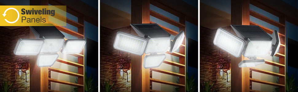 AOPOY Solar Lights Outdoor 3 Heads LED Flood Wall Lights 210LED 2500LM Motion Sensor Security Lights with Wireless Remote Control Waterproof，2pcs