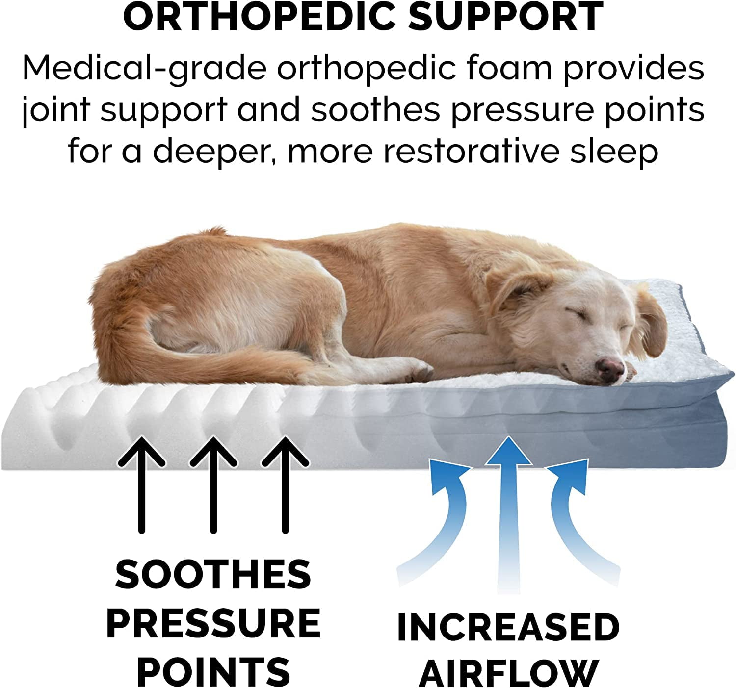 Furhaven Large Orthopedic Dog Bed Minky Plush and Suede Pillow Top Mattress w/ Removable Washable Cover - Stonewash Blue， Large Pillow Top - Minky Plush and Suede (Stonewash Blue) Large Orthopedic Foam