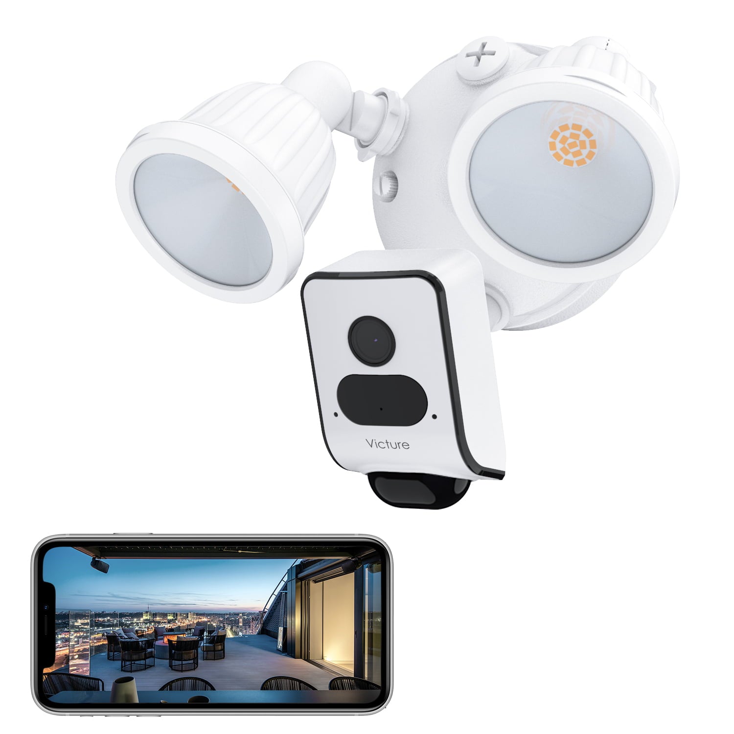 Victure FC920 Floodlight Outdoo Camera， 24/7 Record， Night Vision， Motion-Activated.LED Light，Wireless Connection