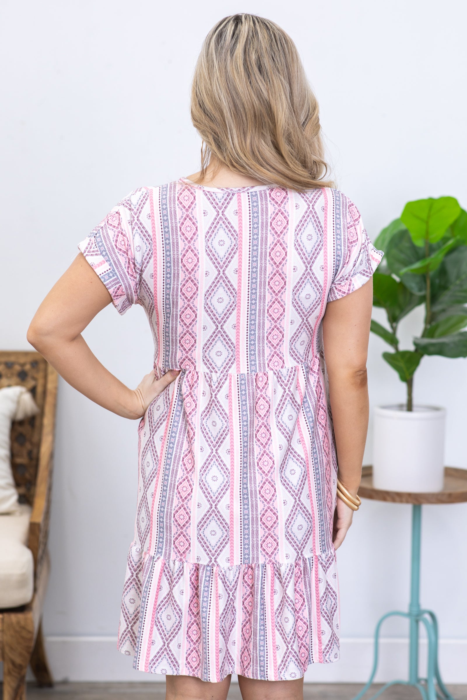 Blush Aztec Print Dolman Sleeve Dress