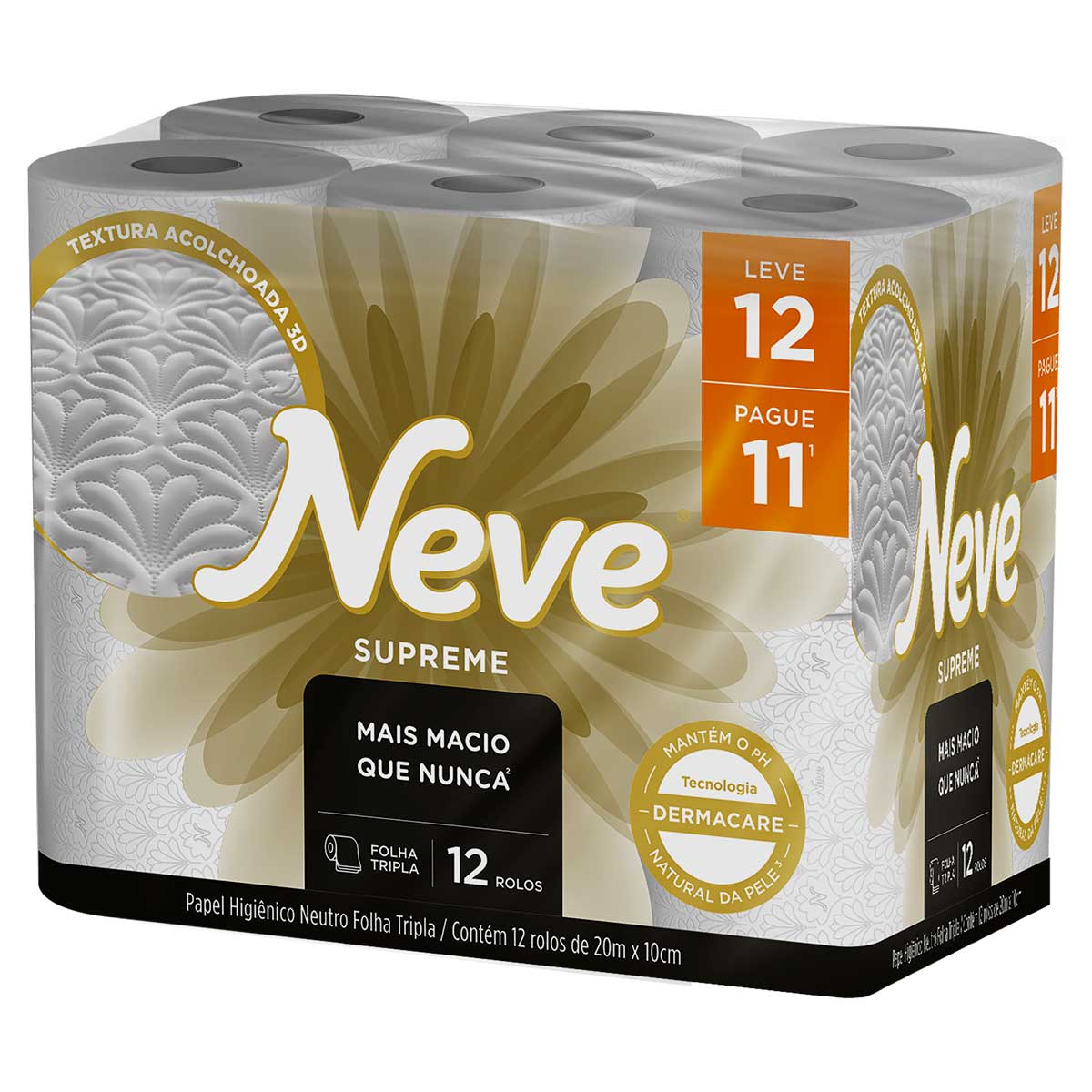 Papel Higienico Folha Tripla Neutro Neve Supreme 20 Metros Leve 12 Pague 11 Unidades