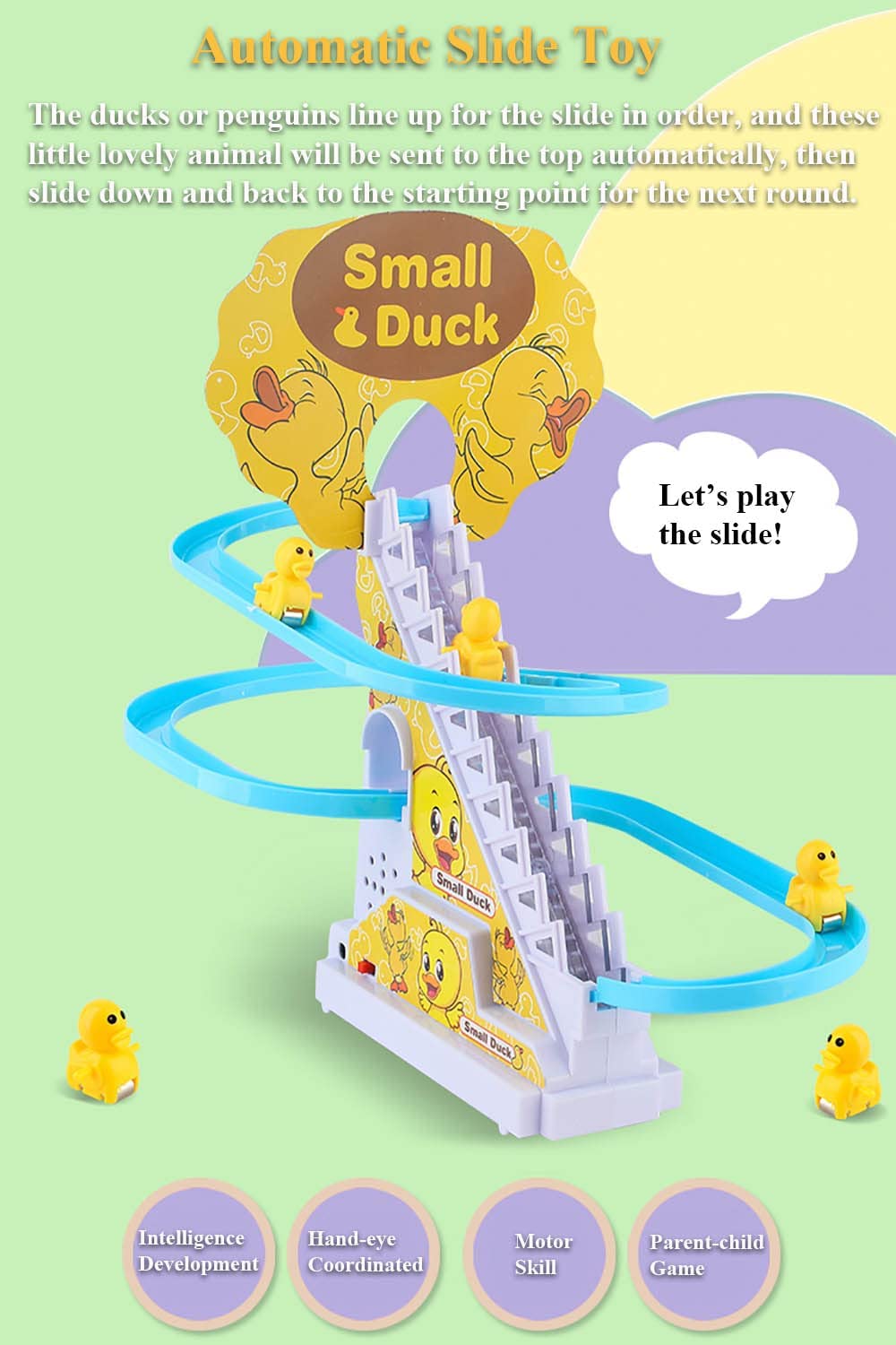 YINYUE Music Slide Toy Set， Funny Automatic Stair-Climbing Toy， Ducklings Track Set Slide Toy