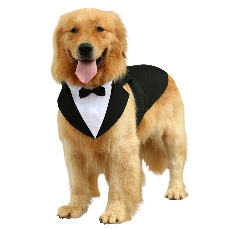 Queenmore Dog Tuxedo Dog Suit and Bandana Set， Dog Wedding Party Suit ，Dog Prince Wedding Bow Tie Shirt for Wedding Halloween Birthday ，for Large and Medium Dogs(Cute Style， Black)