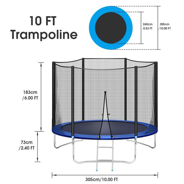 SKONYON 10FT Trampoline for Kids/Adult with Enclosure Net， 661LBS Capacity 3-4 Kids， High Waterproof Mat and Inclined Ladder， Outdooe/Indoor Park Kindergarten