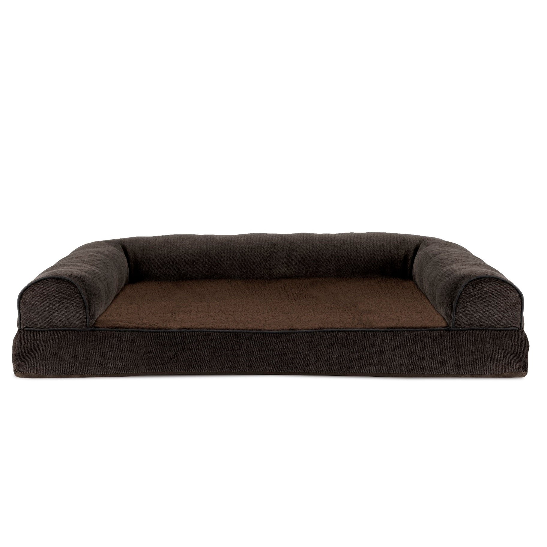 FurHaven Pet Products | Faux Fleece and Chenille Soft Woven Orthopedic Sofa Dog Bed - Coffee， Large