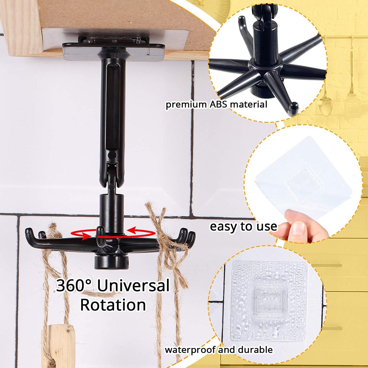 [2022 Best Kitchen Helper]360°Rotating Self-Adhesive Utility Hook