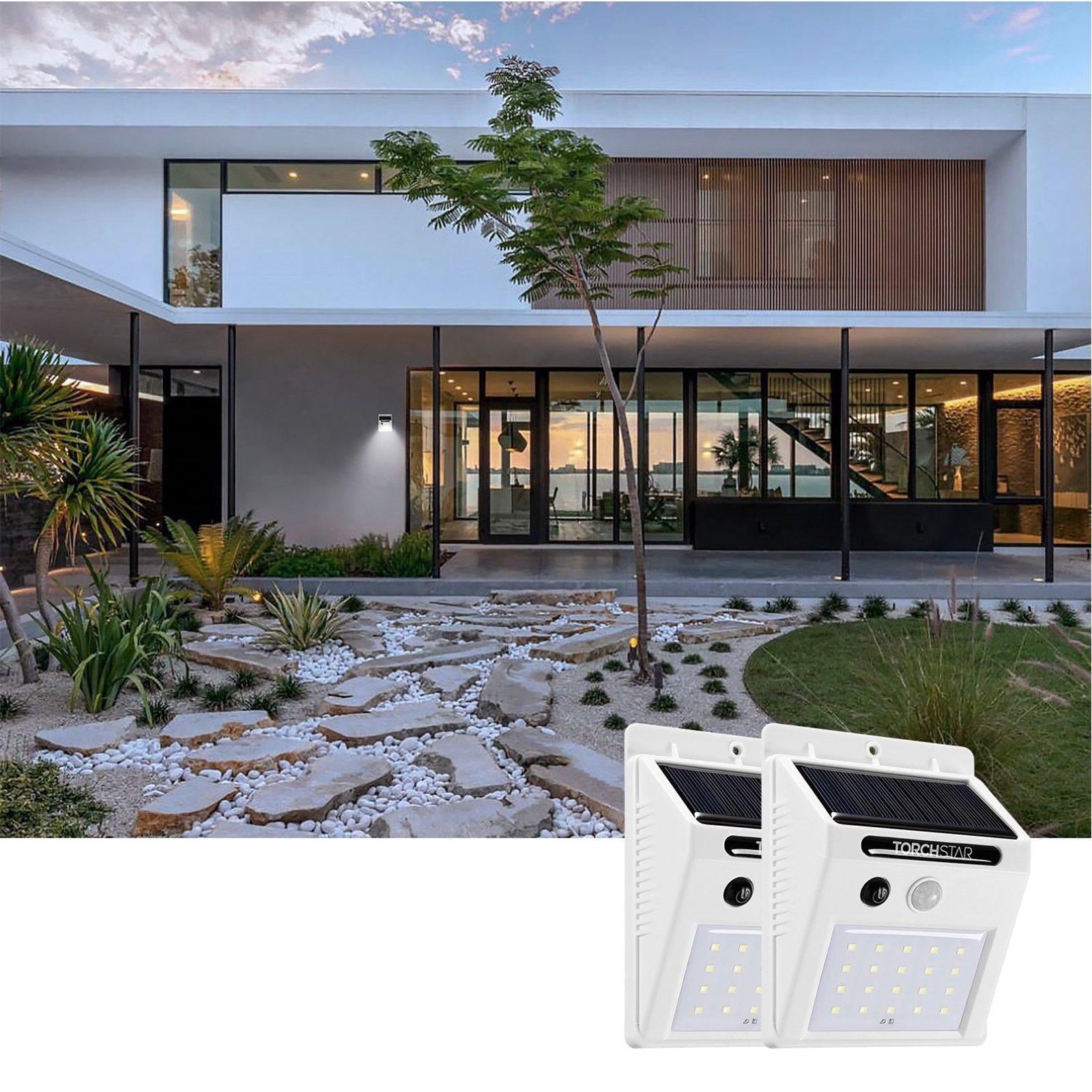 TorchStar 20 LED Outdoor LED Solar Motion Sensor Lights， Wireless Outdoor Solar Security Lights， White， 2 Pack