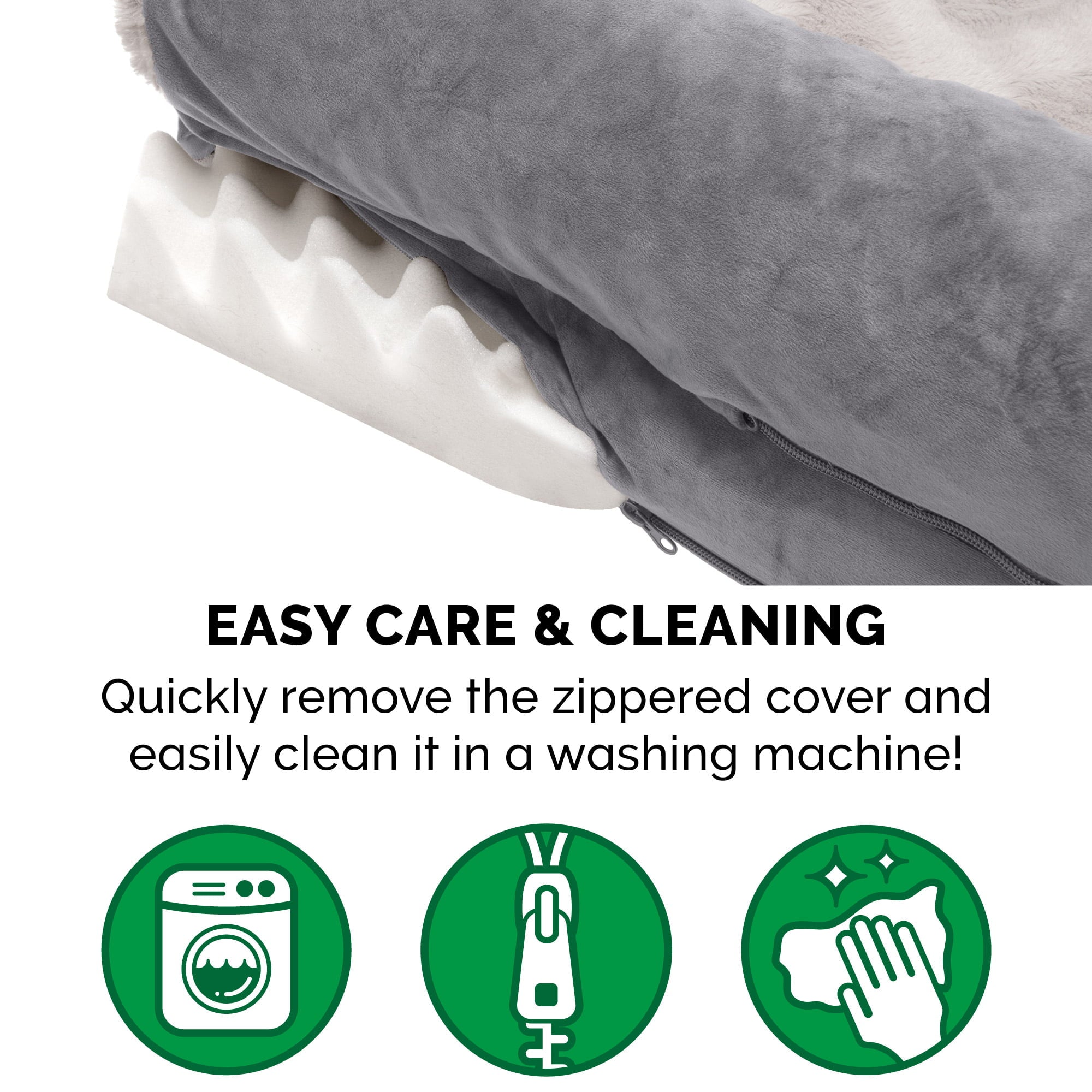 FurHaven | Deluxe Orthopedic Wave Fur and Velvet L-Chaise Lounge Pet Bed for Dogs and Cats， Granite Gray， Jumbo