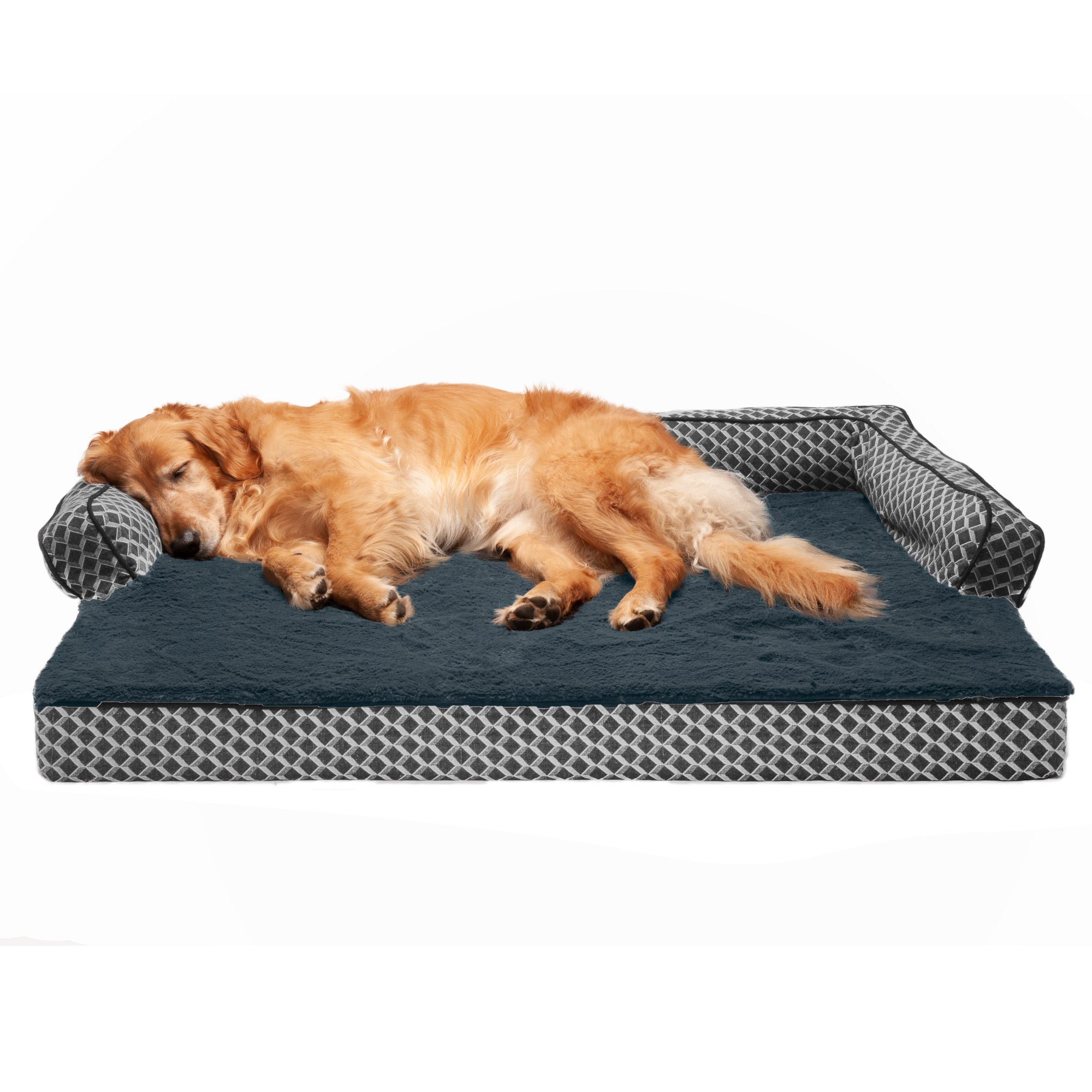 FurHaven Pet Products | Cooling Gel Memory Foam Orthopedic Plush and Decor Comfy Couch Pet Bed for Dogs and Cats， Diamond Gray， Jumbo