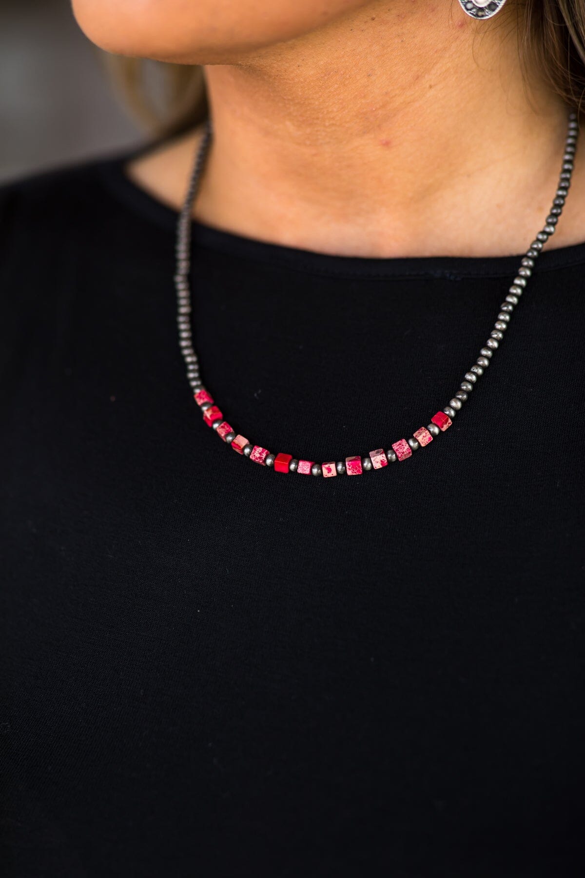 Wine Stone and Navajo Pearl Choker Necklace