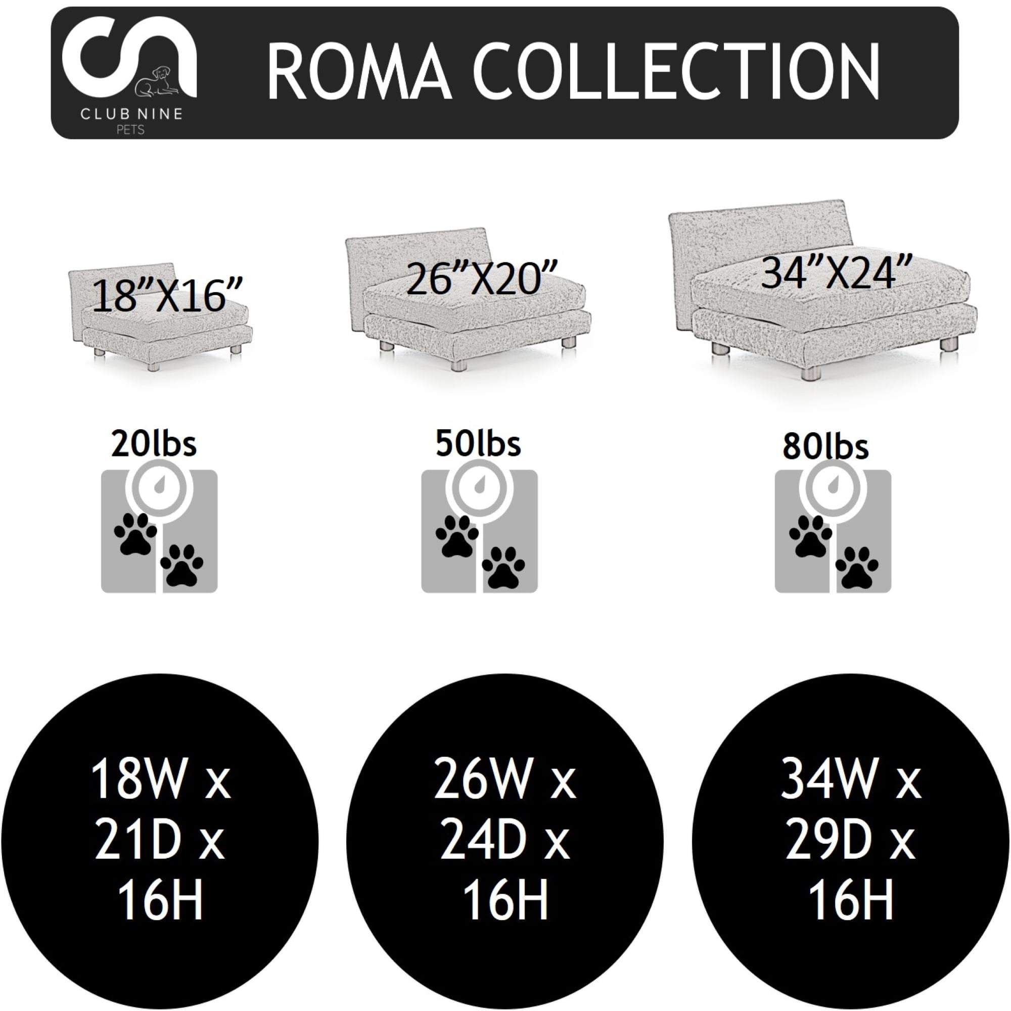 Club Nine Pets Roma Orthopedic Dog Bed， Large， Charcoal.