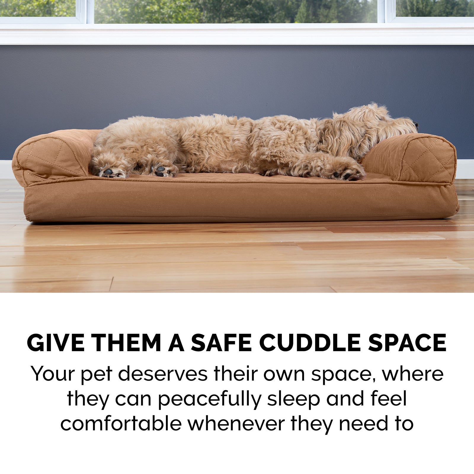 FurHaven | Quilted Pillow Sofa Pet Bed for Dogs and Cats， Toasted Brown， Medium