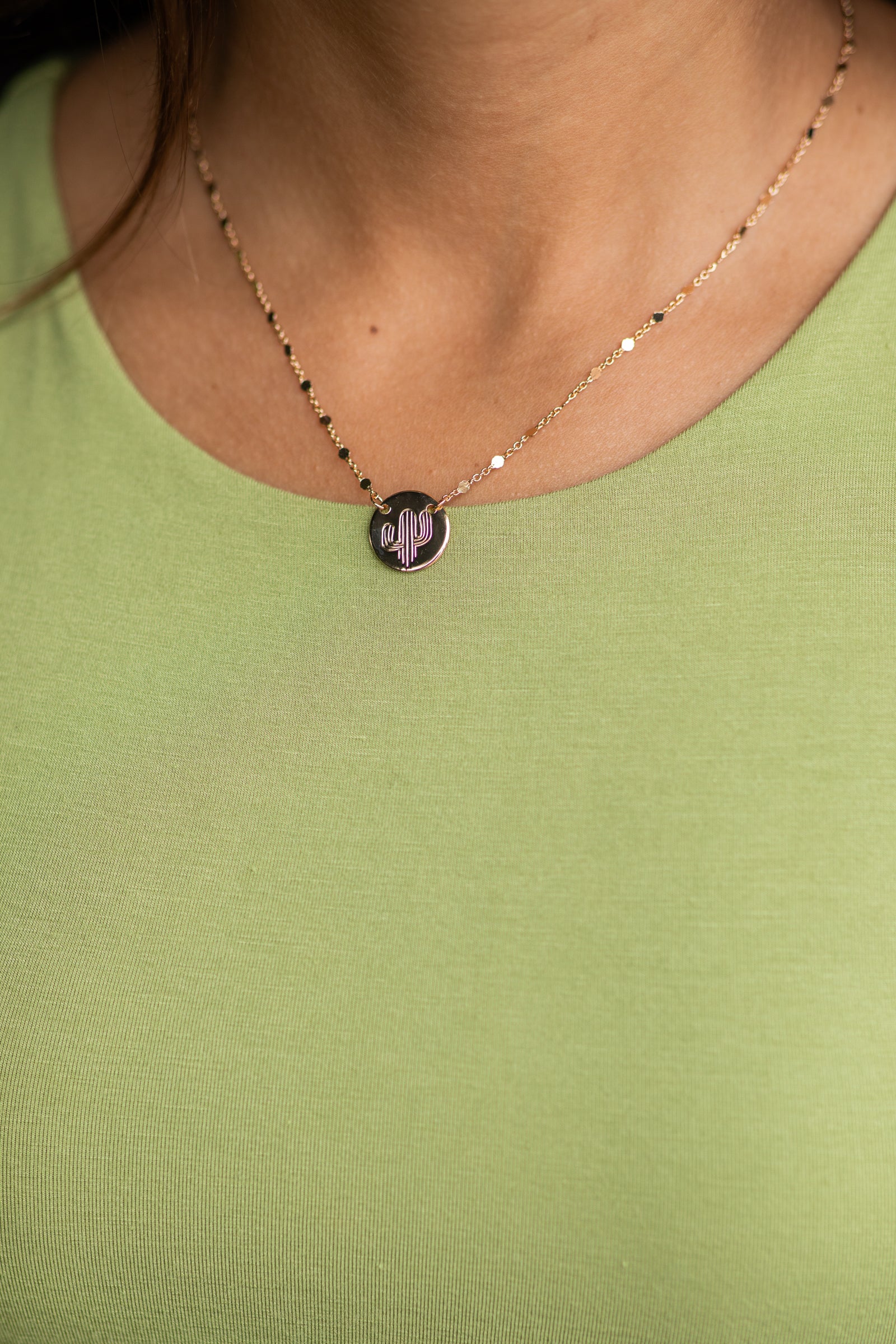 Gold Necklace With Cactus Pendant