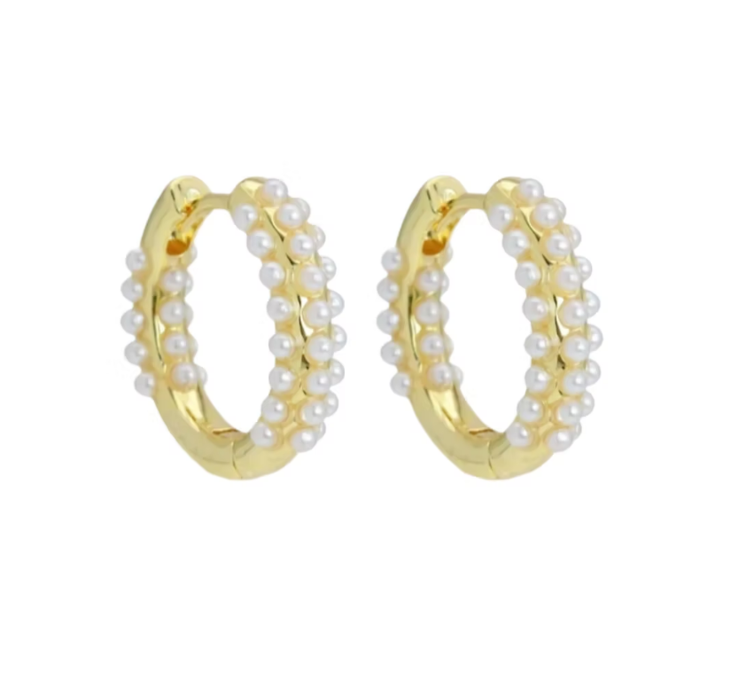 PRE-ORDER Mini Pearl Huggie Hoops apx 4/30