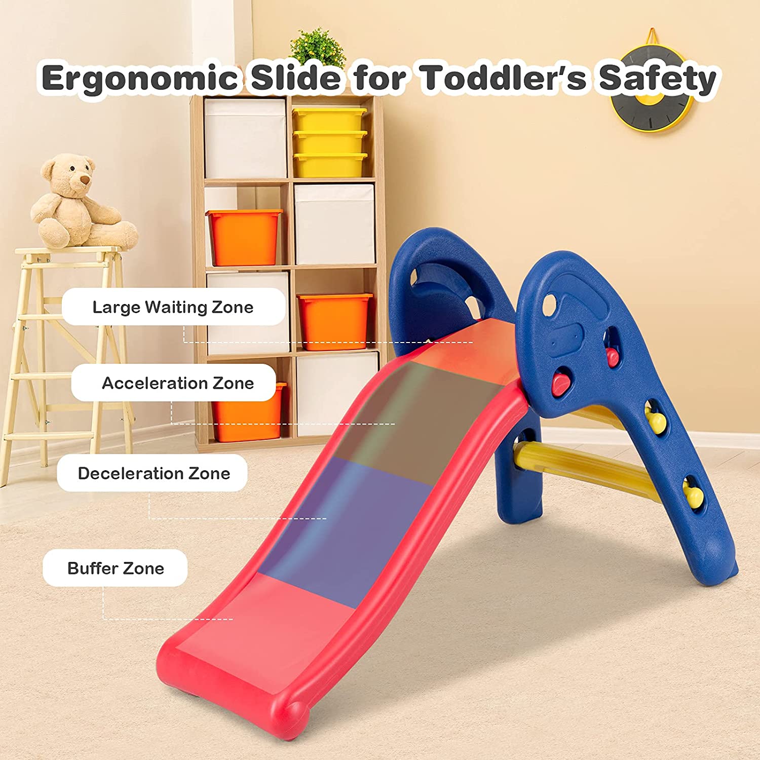 Baby Joy Folding Slide， Indoor First Slide Plastic Play Slide Climber Kids (Ellipse Rail)