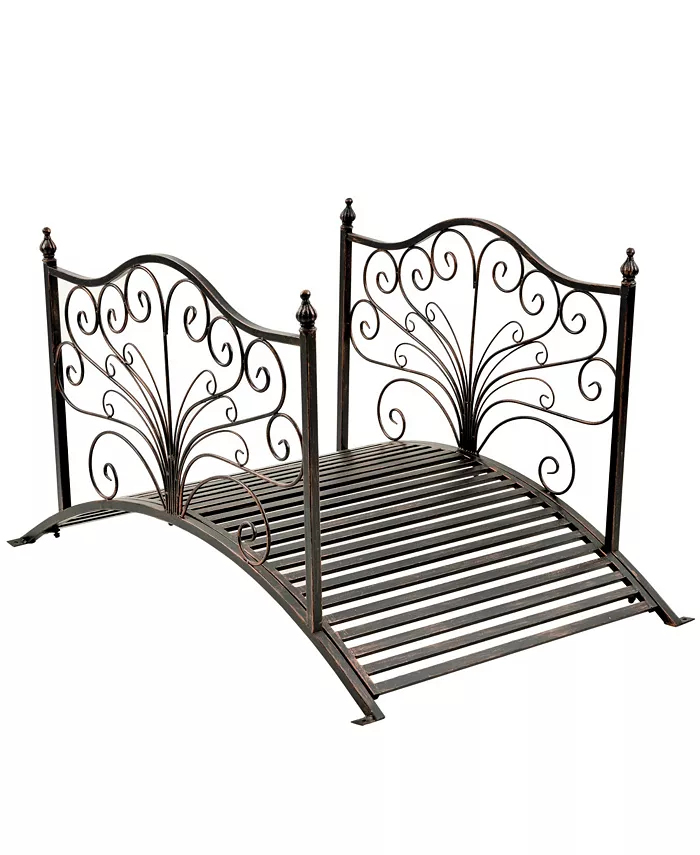 Outsunny 4' Metal Arch Backyard Garden Bridge with Safety Siderails， Delicate Scrollwork， Easy Assembly， Black Bronze
