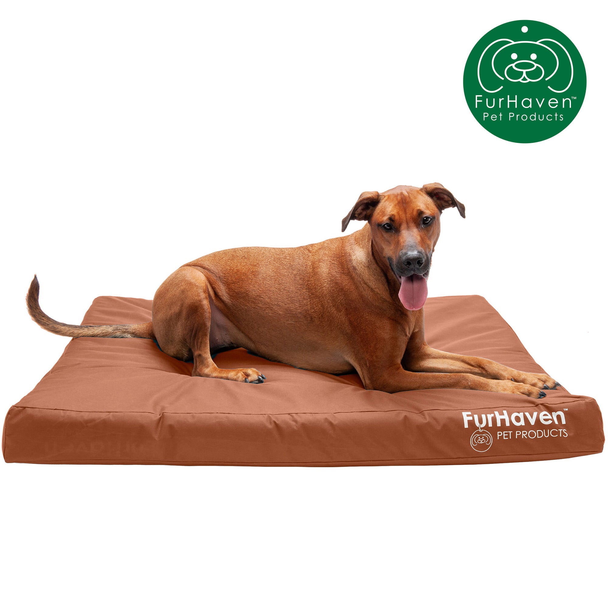 FurHaven | Deluxe Convolute Orthopedic Oxford Indoor/Outdoor Water-Resistant Pet Bed for Dogs and Cats， Chestnut， Jumbo