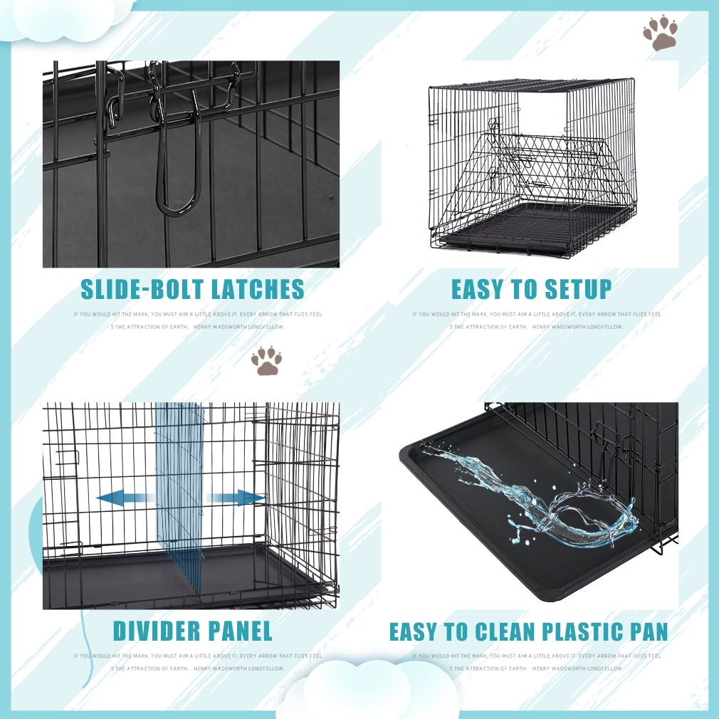 24-48 inch Dog Crates and Kennels for Big Dog， Foldable Large Dog Crate for Large Dogs with Handle Double-Door Outdoor Metal Wire Dog Cage with Plastic Tray for Medium Dogs