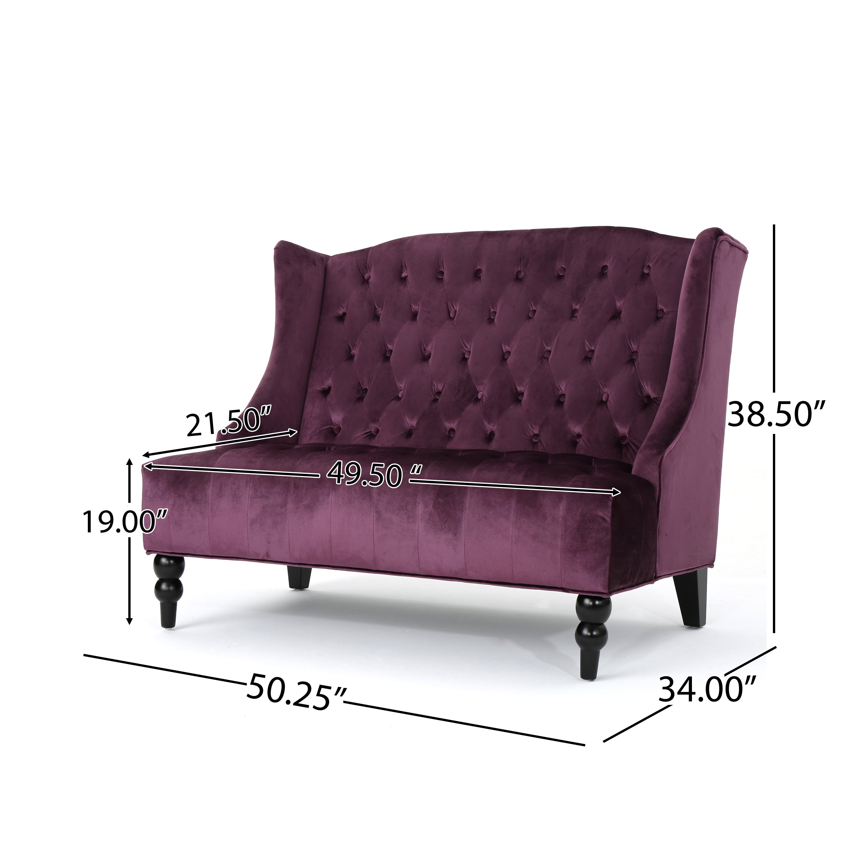 Leona French Style High Back Tufted Winged Velvet Loveseat
