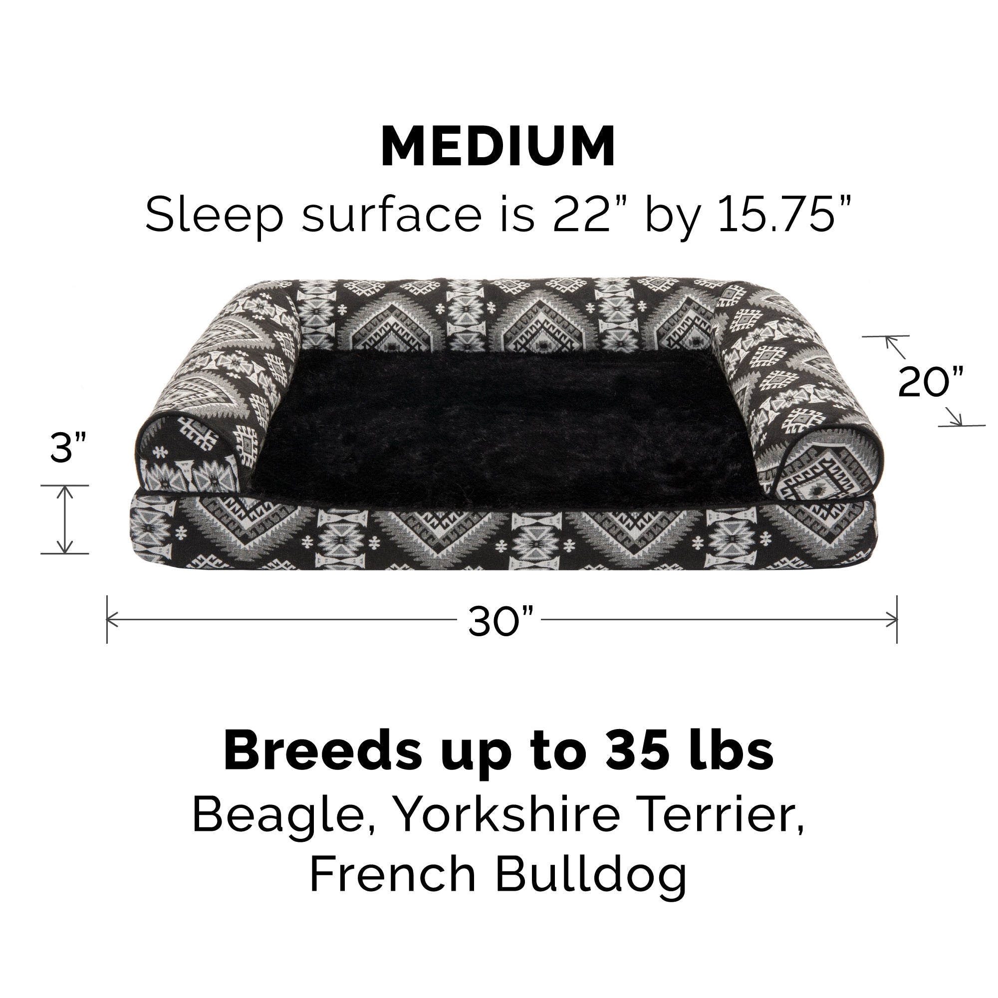 FurHaven | Orthopedic Southwest Kilim Sofa Pet Bed for Dogs and Cats， Black Medallion， Medium