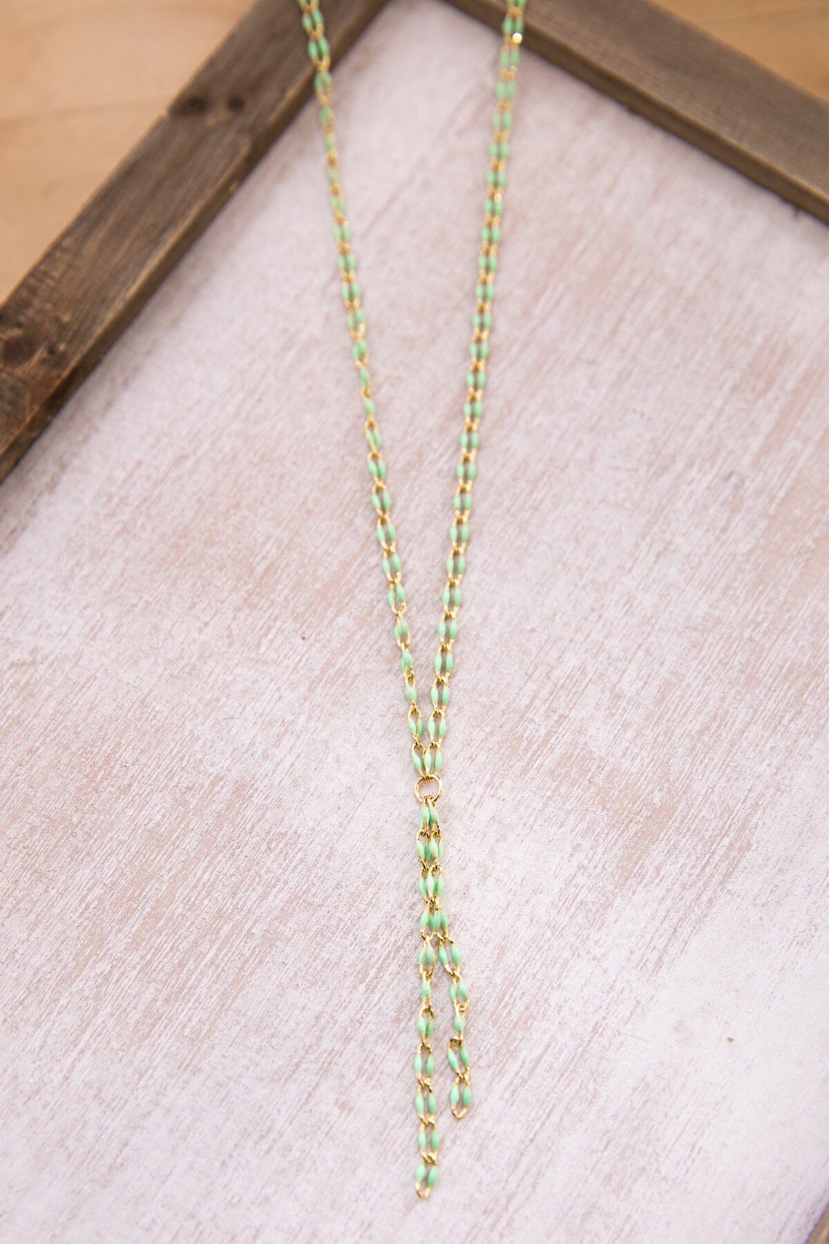 Mint Drop Chain Enamel Necklace