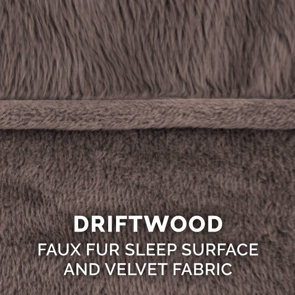 FurHaven Pet Products | Cooling Gel Memory Foam Orthopedic Faux Fur and Velvet Sofa-Style Couch Pet Bed for Dogs and Cats， Driftwood Brown， Large