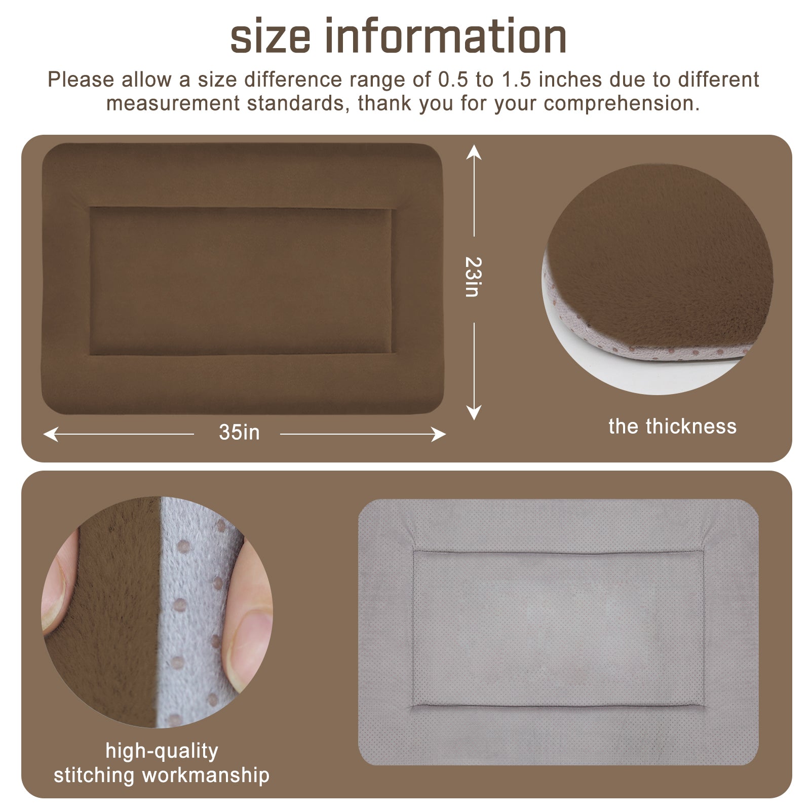 Hero Dog Large Dog Bed Crate Mat 35 in Washable Pet Beds Soft Dog Mattress Anti-Slip Kennel Mats (Dark Brown)