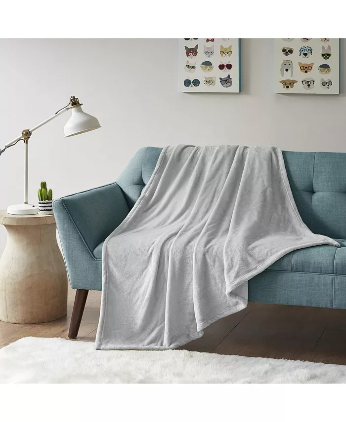Gracie Mills Oversized Solid Microlight Chevron Plush Brushed Throw， Grey - Full Queen