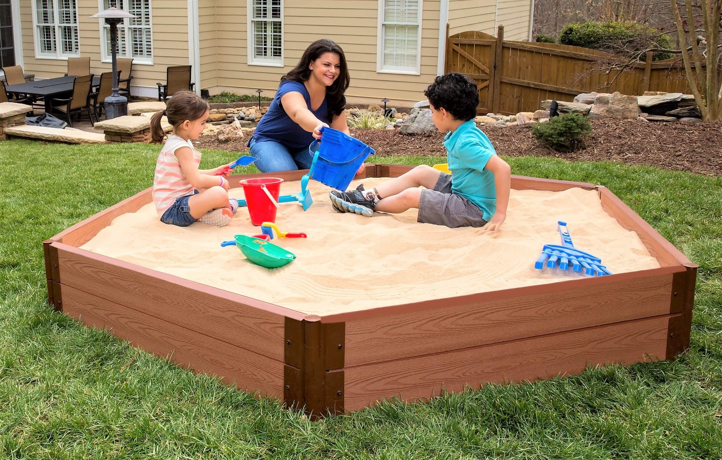 Frame It All Tool-Free Classic Sienna 7ft. x 8ft. x 11in. Composite Hexagon Sandbox Kit - 2