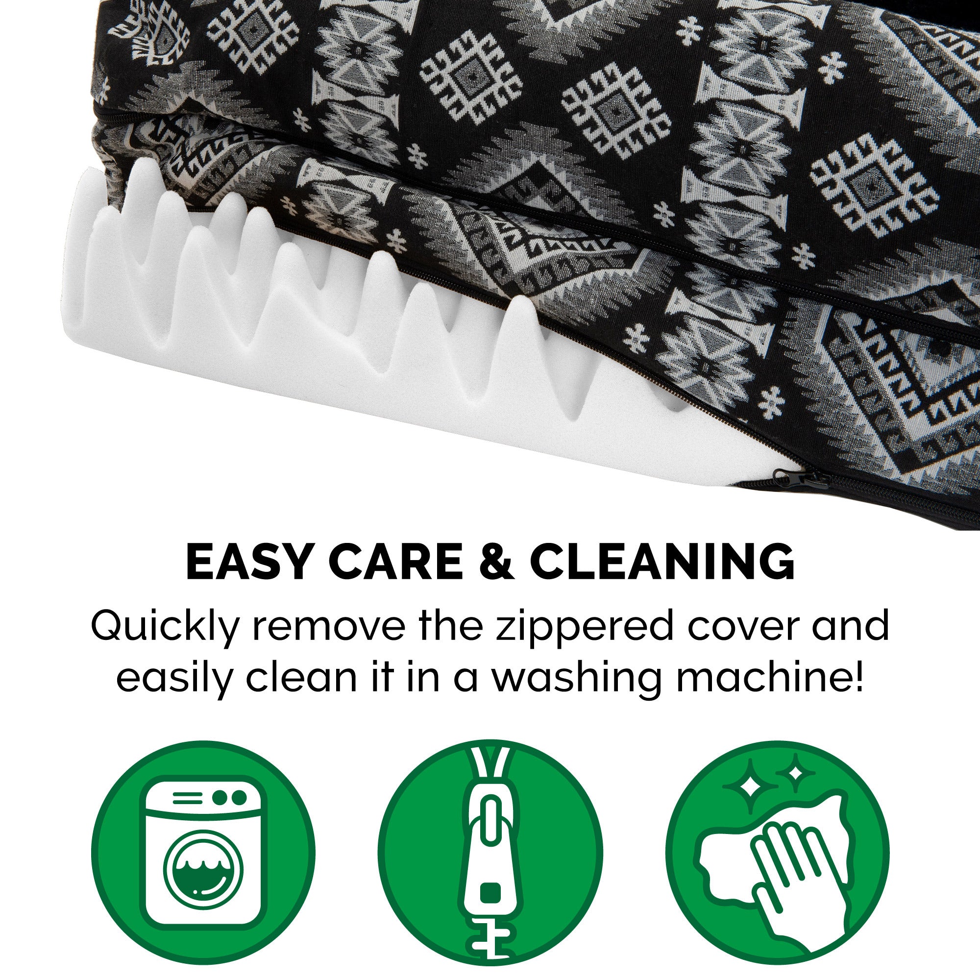 FurHaven Pet Products | Deluxe Orthopedic Southwest Kilim L-Chaise Lounge Pet Bed for Dogs and Cats - Black Medallion， Medium