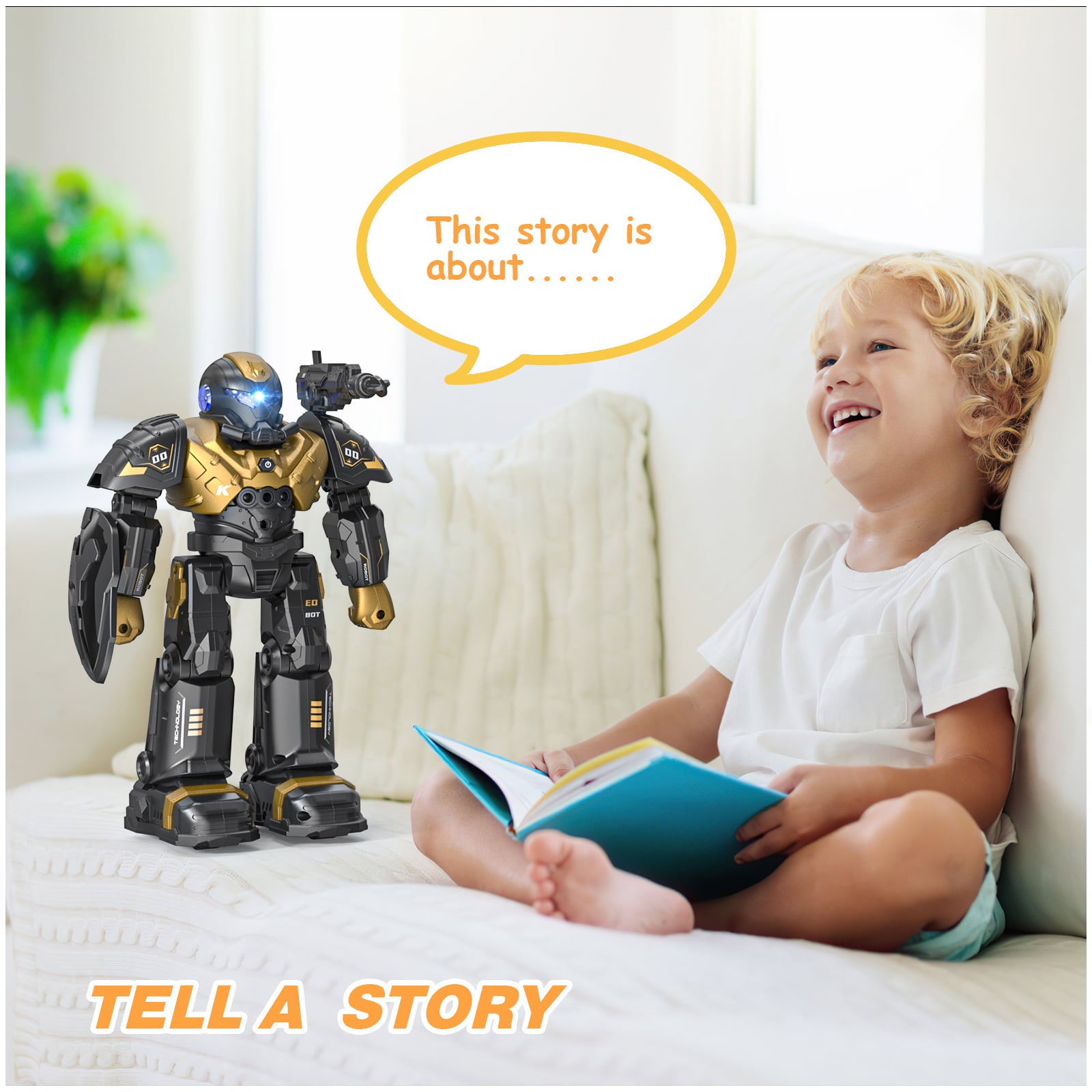 Febfoxs RC Toy Robot， Kids Smart RC Robot Toy Mini Robot Talking Singing Dancing Interactive Touch Sensor Infant Toddler Children Robotics with Remote Control for Kids 3-10 Years， Gold