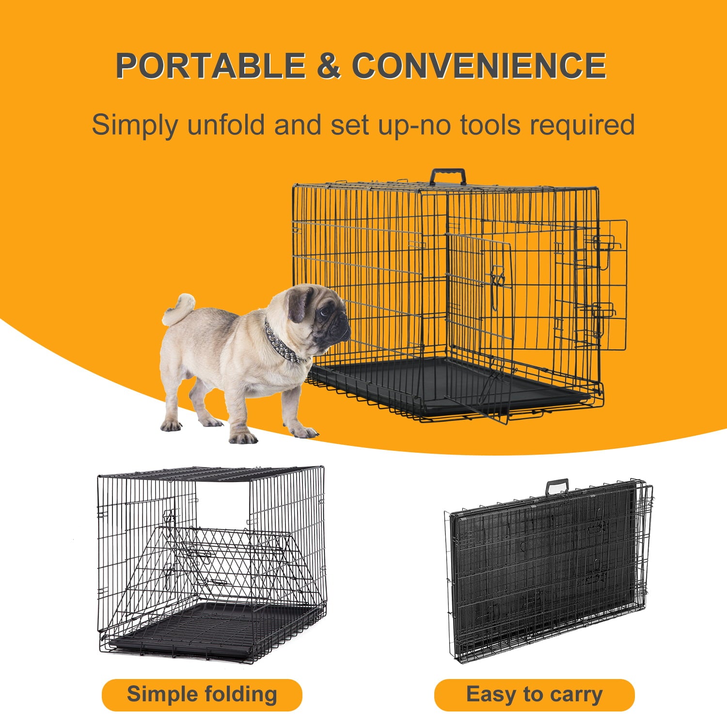 Large Dog Crate for Large Dogs，48 inch Dog Cage with Divider and Double Door for large Medium Small Dogs ，Indoor Outdoor Folding Wire Pet Dog Kennel with Tray and Handle，Black