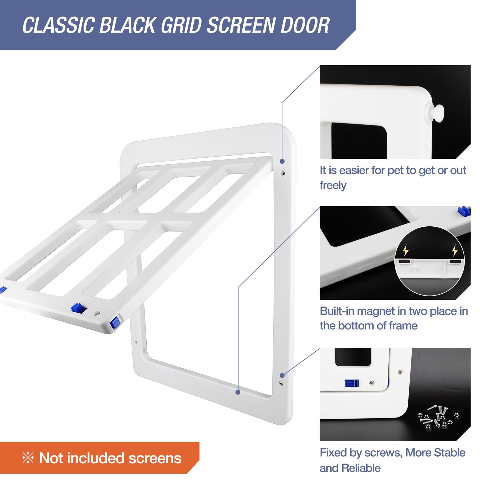 NAMSAN Pet Screen Door Dog Door for Sliding Door Adult Cat Doggy Door Screen Door， Magnetic Auto Closing， Double-Sided Lockable， White