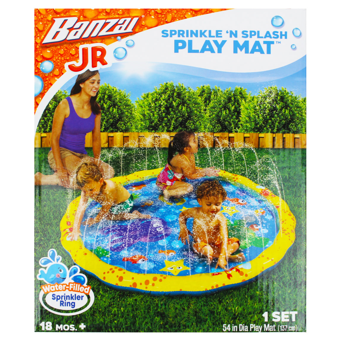 Banzai JR Sprinkle and Splash Play Mat Inflatable Water Fountain 18 months +