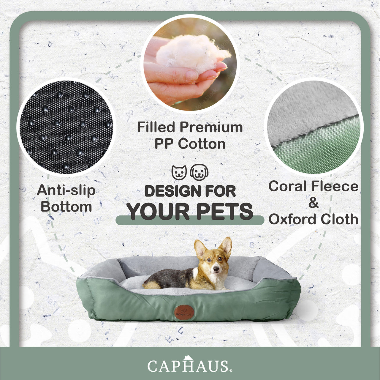 CAPHAUS 32/37 Inch Dog Bolster Couch Bed for Small/Medium/Large Dogs， Orthopedic Cat Bed for Indoor Cats， Calming， Anti-Slip Bottom， Washable， Anti-Anxiety Fluffy Soft Pet Bed in Blue， Brown， Gray